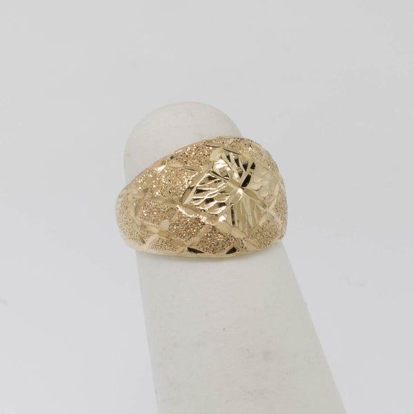 14K Yellow Gold Textured Diamond-Cut Dome Ring Size 2.75 Preowned Jewelry