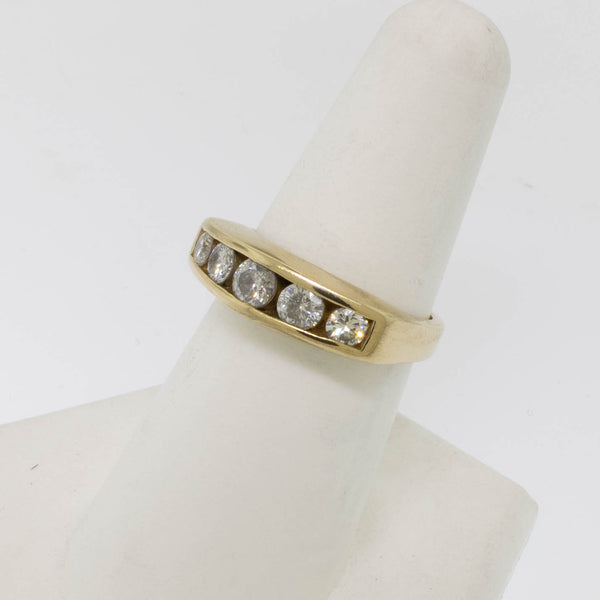 14K Yellow Gold 5 Diamond Band 1cttw Channel Set Size 7.25 Preowned Jewelry