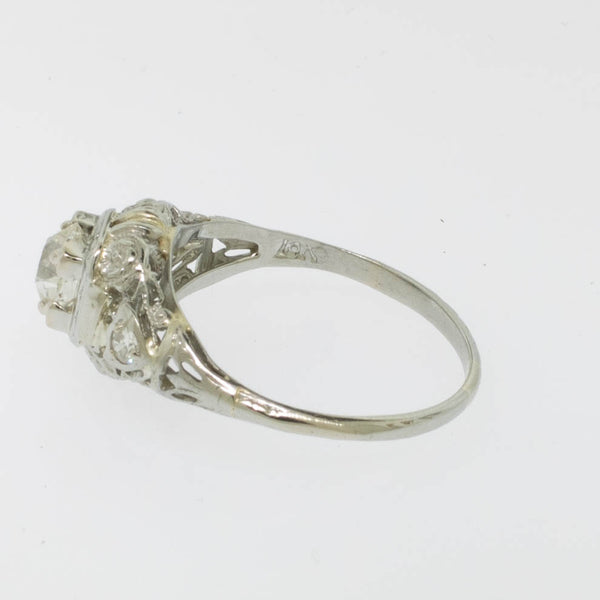 18K White Gold Old Mine Cut Diamond (~.64 center) Filigree Ring Size 7 Preowned
