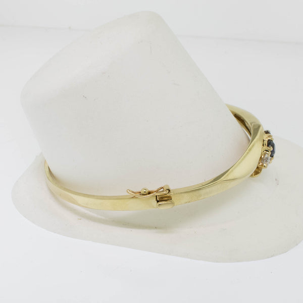 14K Yellow Gold 7.5" Bangle Bracelet w Garnet, Sapphire and Diamond (Preowned)