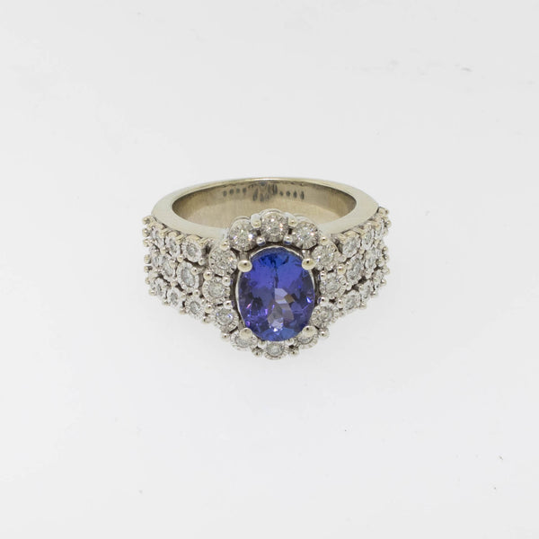 14K White Gold Diamond (.52CTTW) and Sapphire (~2CT) Ring Size 7 Preowned