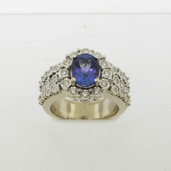 14K White Gold Diamond (.52CTTW) and Sapphire (~2CT) Ring Size 7 Preowned