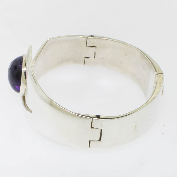 Sterling Silver 6.25" Sigi Taxco Amethyst Bangle Bracelet Preowned Jewelry