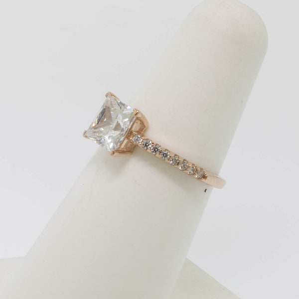 14K Rose Gold Princess-Cut Cubic Zirconia Ring Size 6.5 Preowned Jewelry