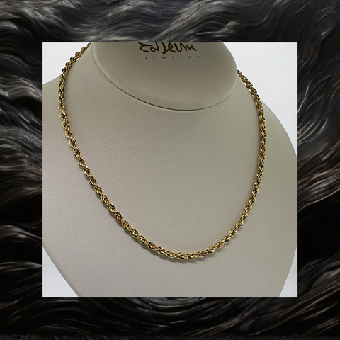 14K Yellow Gold 21" Rope Chain Necklace 3.5mm 19.5 Grams Preowned Jewelry