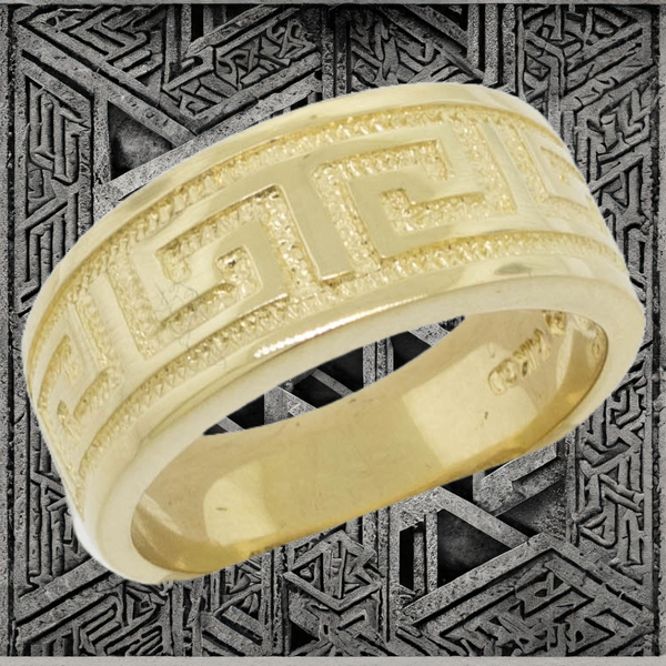 14K Yellow Gold Greek Key Design Band Preowned Estate Ring Size 7