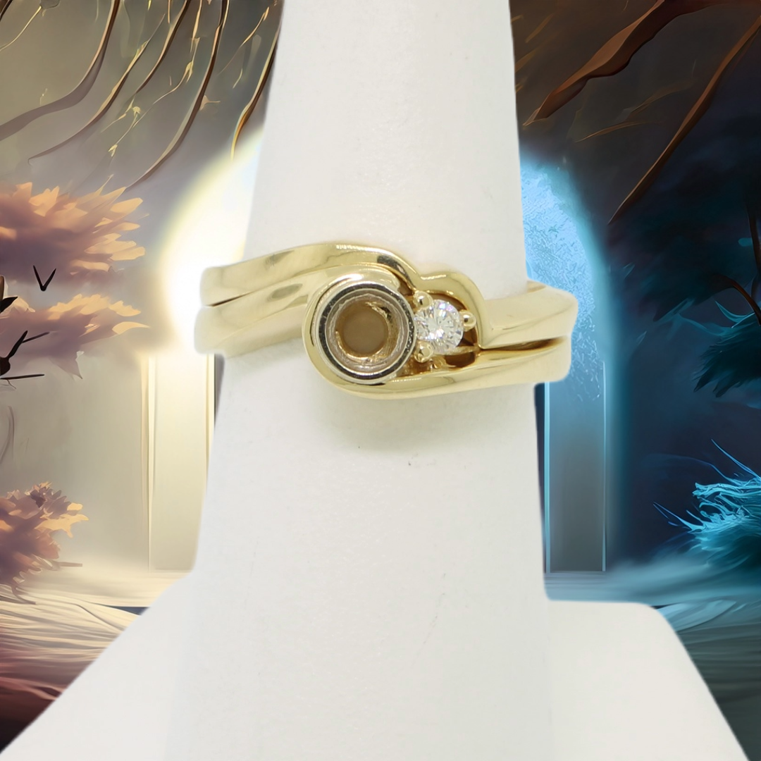 14K Yellow Gold Wedding Set Bezel Set Center Stone Semi Mount