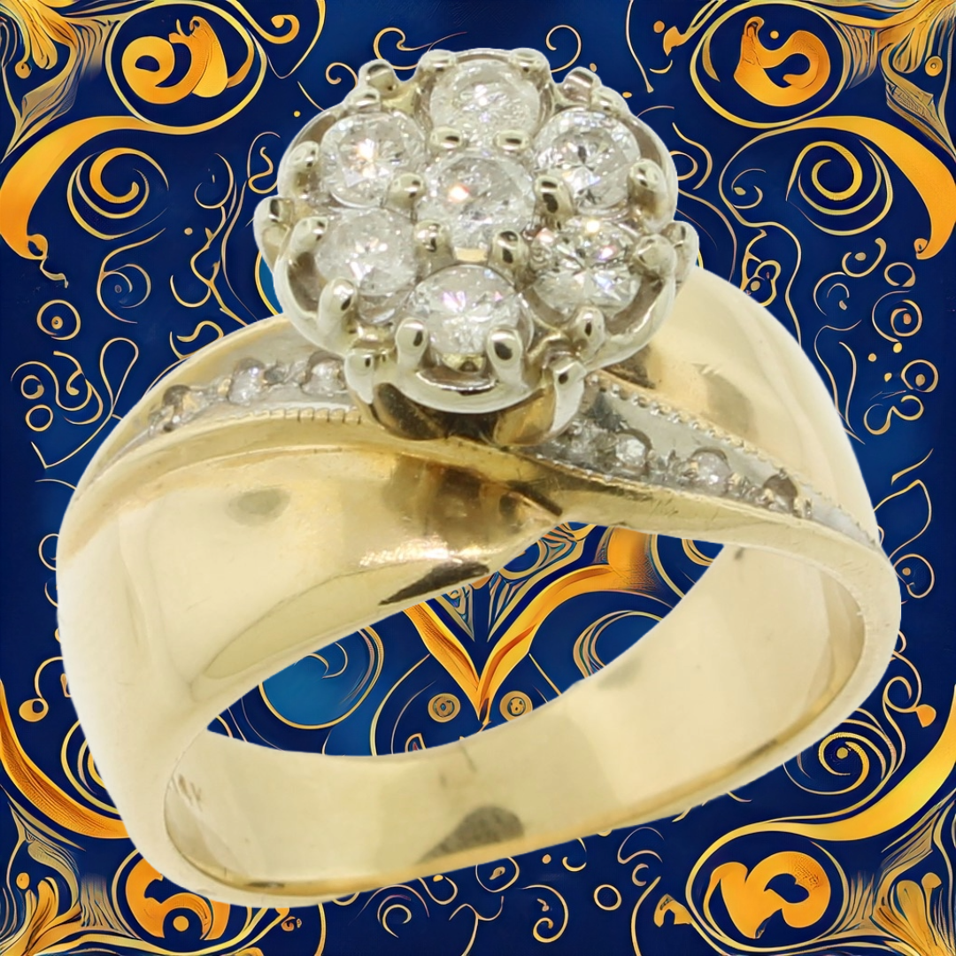 14K Yellow and White Gold Tu Tone Diamond Cluster Ring G.B. Heron