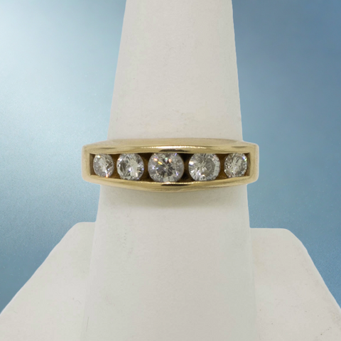 14K Yellow Gold 5 Diamond Band 1cttw Channel Set Size 7.25 Preowned Jewelry