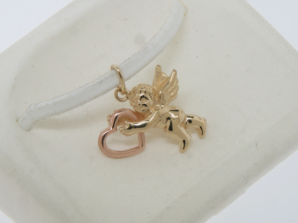 14K Yellow and Rose Gold Cupid With Heart Pendant (Estate Jewelry)