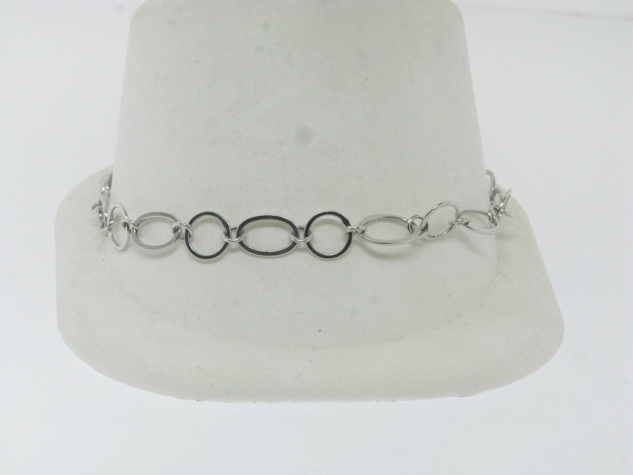 14K White Gold 7" Flat Oval and Round Link Bracelet (Brand New Sale Jewelry)