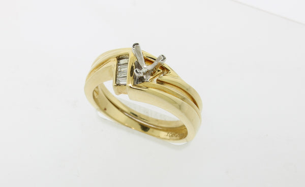 14k Yellow Gold Diamond Wedding Set Complimentary Mounting Size 7