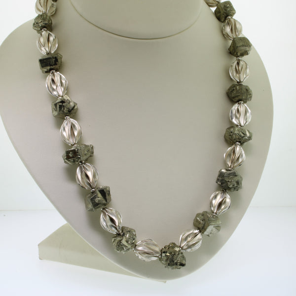 Sterling Silver and Hematite Beaded Necklace 19" Hook-and-Loop Clasp (Estate)