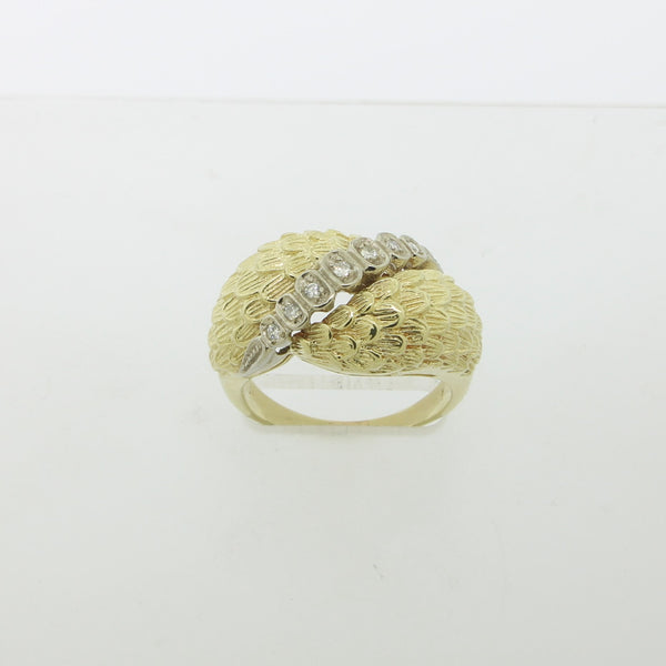 14K Tu Tone Dome Ring With Diamonds .07TW Size 7 (Estate Jewelry)
