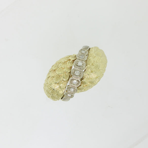 14K Tu Tone Dome Ring With Diamonds .07TW Size 7 (Estate Jewelry)
