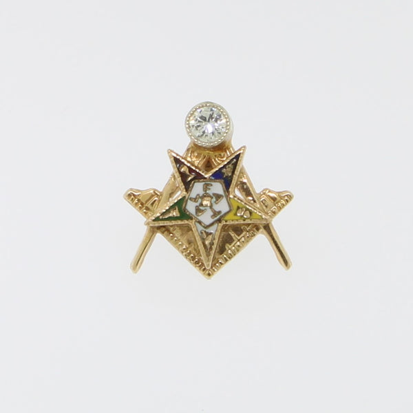 14K Yellow Gold Masonic Order of the Eastern Star Tie Tack 6pt Diamond (Estate)