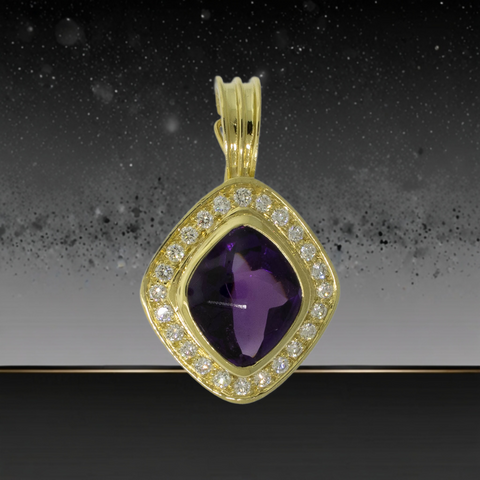 Pre-Owned 18K Yellow Gold Amethyst & Diamond Slide Pendant, 1 CTTW, 4.8 DWT