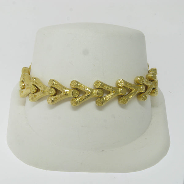 Pre-Owned 18K Yellow Gold 7-5/8” V Branch Link Bracelet with Engraved Details