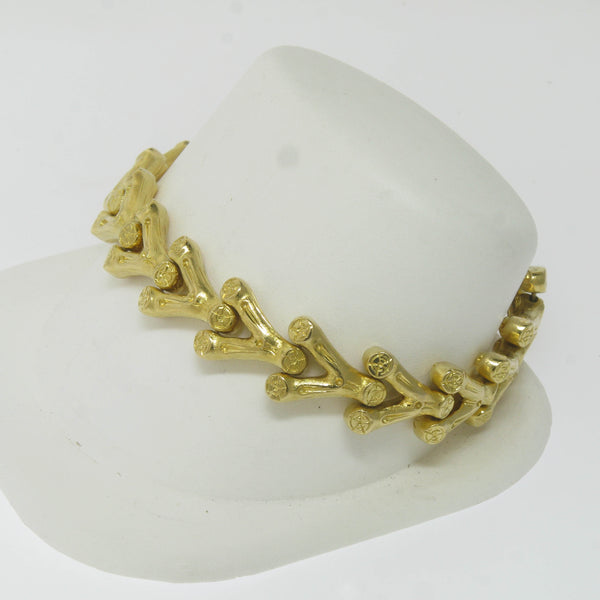 Pre-Owned 18K Yellow Gold 7-5/8” V Branch Link Bracelet with Engraved Details