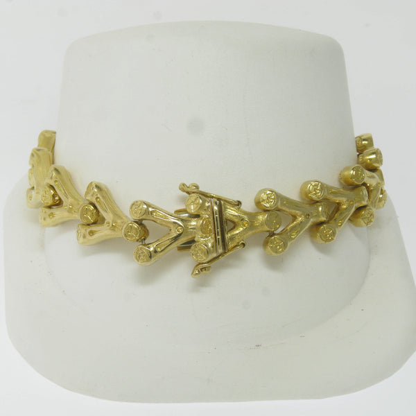 Pre-Owned 18K Yellow Gold 7-5/8” V Branch Link Bracelet with Engraved Details