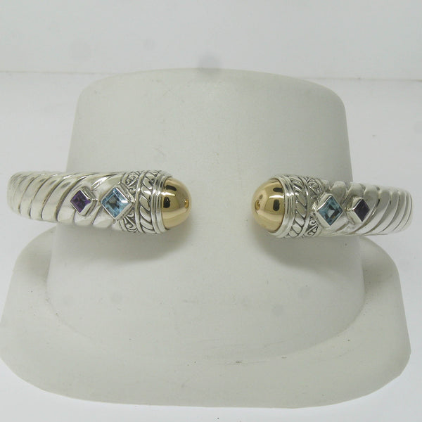 Pre-Owned Robert Manse Silver 18K Gold Hinged Bangle with Blue & Purple Stones