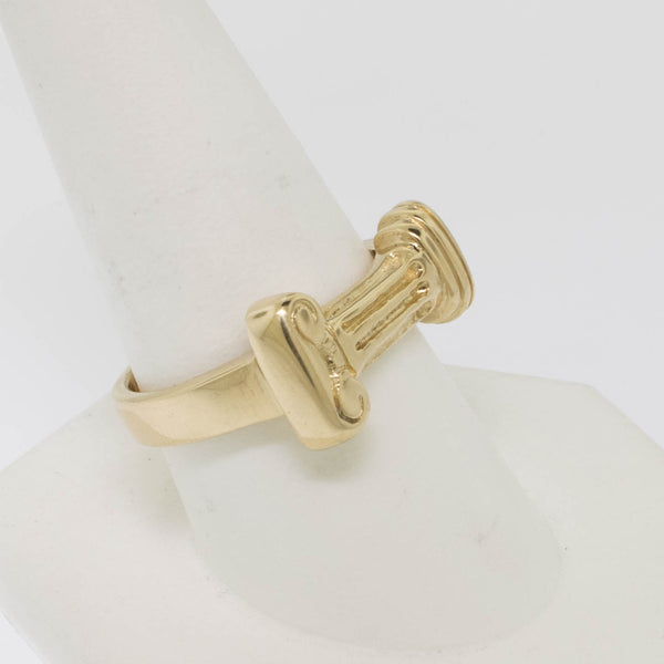 14K Yellow Gold Handmade Ionic Column Ring Size 9.75 Preowned Jewelry