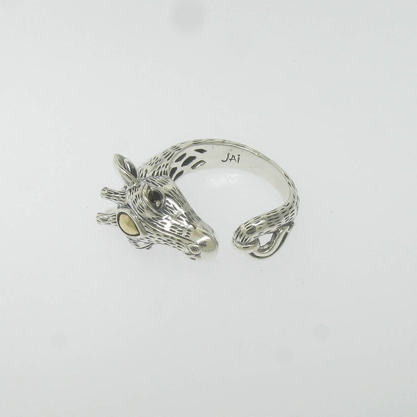 JAI Sterling Silver 14K Gold Giraffe Head Ring Size 8.5, Pre-Owned