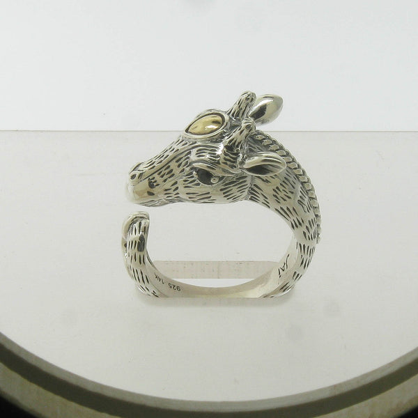 JAI Sterling Silver 14K Gold Giraffe Head Ring Size 8.5, Pre-Owned