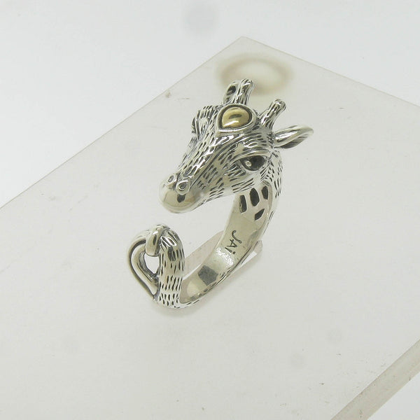 JAI Sterling Silver 14K Gold Giraffe Head Ring Size 8.5, Pre-Owned