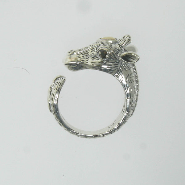 JAI Sterling Silver 14K Gold Giraffe Head Ring Size 8.5, Pre-Owned