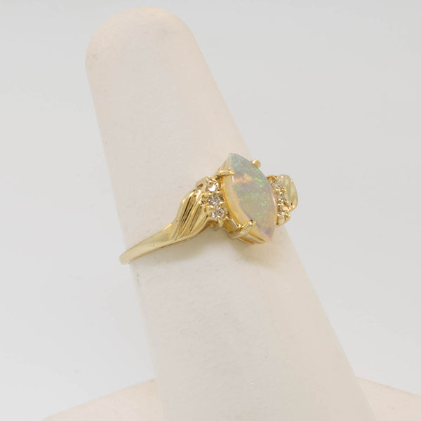 14K Yellow Gold Opal and Diamond Ring Size 6.25 Preowned Jewelry