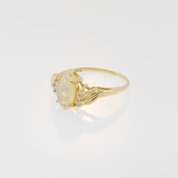 14K Yellow Gold Opal and Diamond Ring Size 6.25 Preowned Jewelry