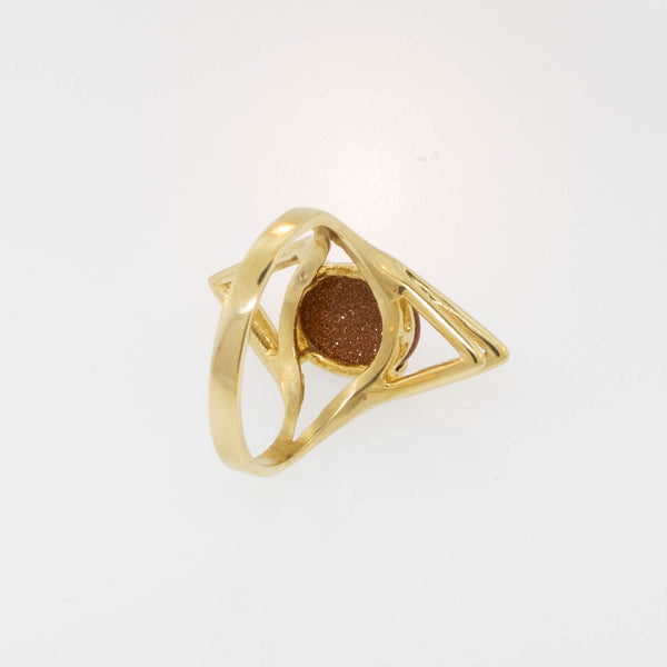 18K Yellow Gold Goldstone Statement Geometric Ring Size 6 Preowned Jewelry