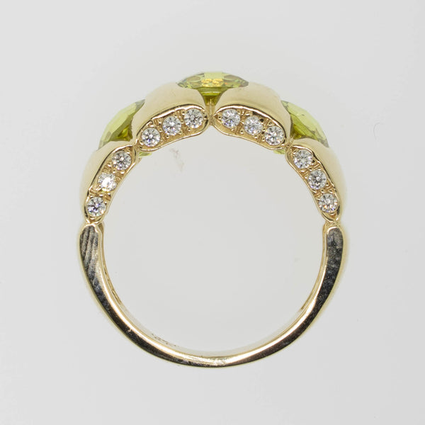 14K Yellow Gold Imitation Peridots and Pink Diamonds Size 7 Preowned Jewelry