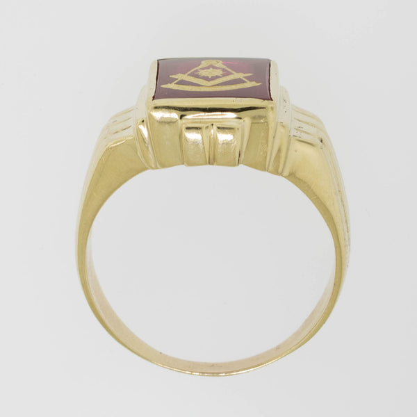 10K Yellow Gold Masonic Ring with Red Stone Size 10.75 Preowned Jewelry