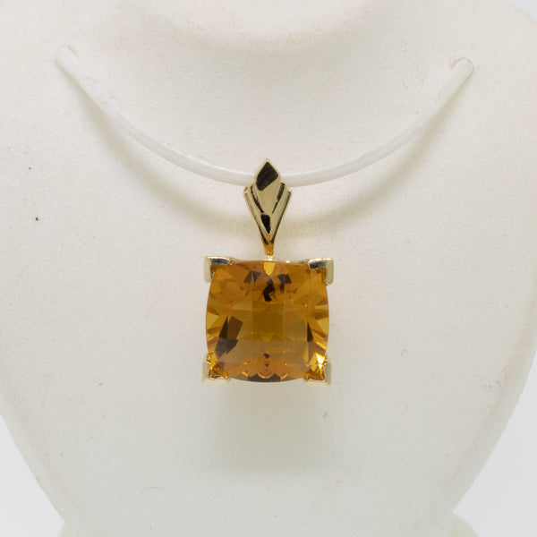 14K Yellow Gold Checkerboard Cushion Cut Citrine 10mm Preowned Jewelry