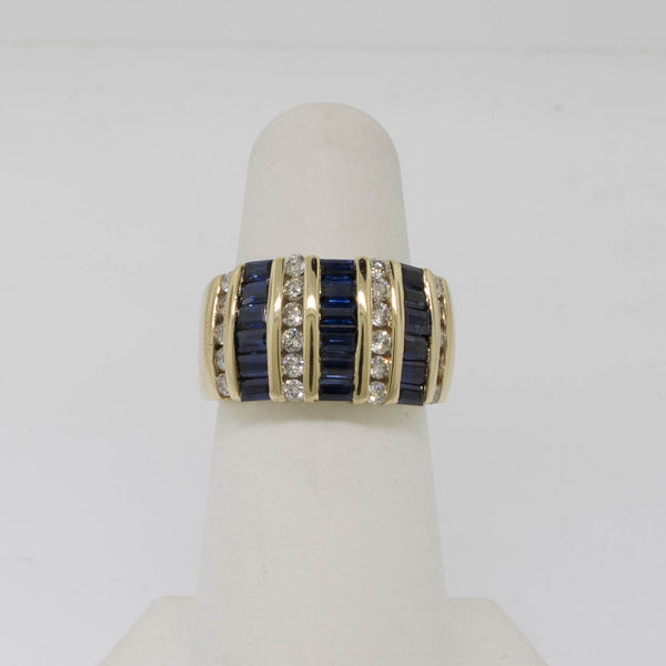 14K Yellow Gold Ladies Sapphire Diamond Dome Ring ~.50cttw Size 5.75 Preowned