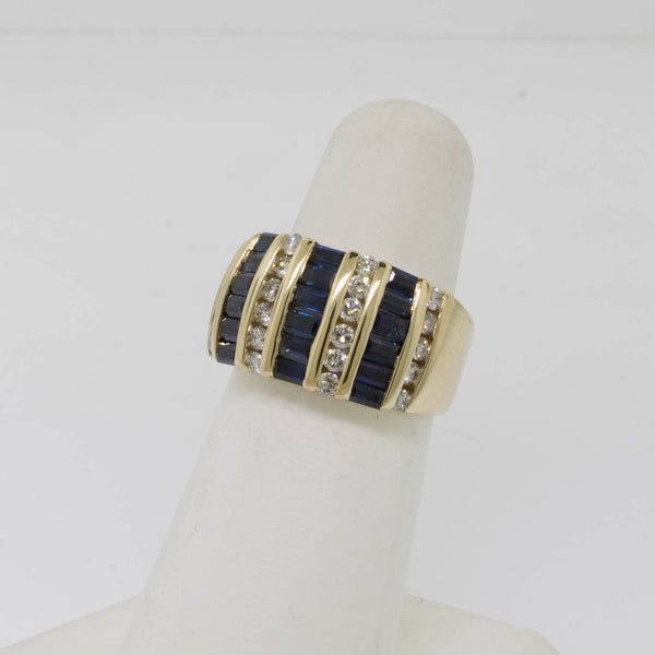 14K Yellow Gold Ladies Sapphire Diamond Dome Ring ~.50cttw Size 5.75 Preowned