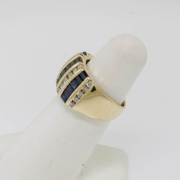 14K Yellow Gold Ladies Sapphire Diamond Dome Ring ~.50cttw Size 5.75 Preowned