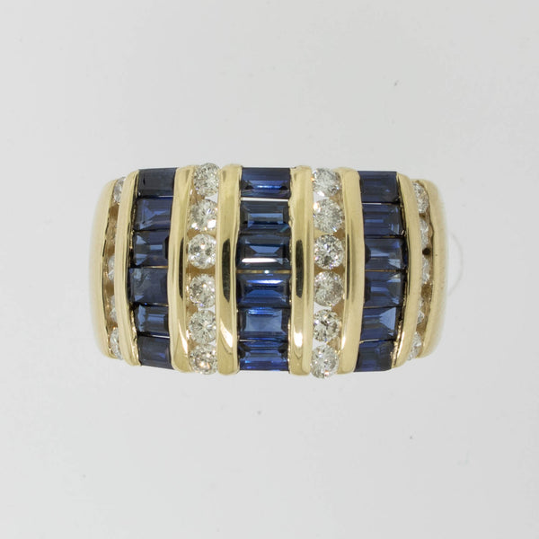 14K Yellow Gold Ladies Sapphire Diamond Dome Ring ~.50cttw Size 5.75 Preowned