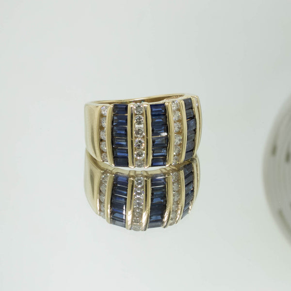 14K Yellow Gold Ladies Sapphire Diamond Dome Ring ~.50cttw Size 5.75 Preowned