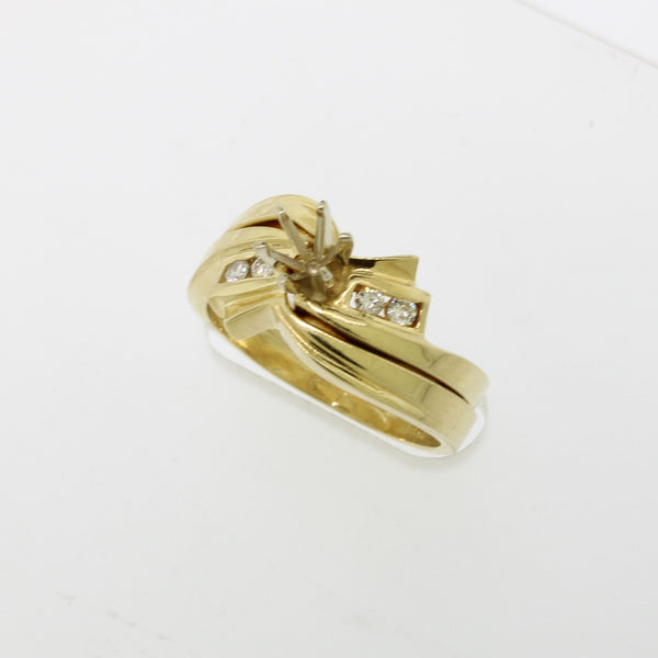 14K Yellow Gold Diamond Wedding Semi Set Holds ~.25 CT Center Stone Sz 6-1/2