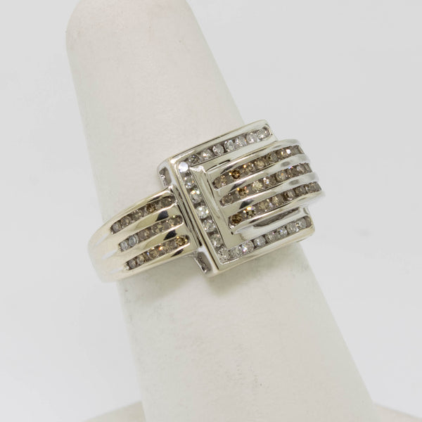 10K White Gold ChannelSet Diamond Ring Buckle .75cttw Size 6.25 Preowned Jewelry