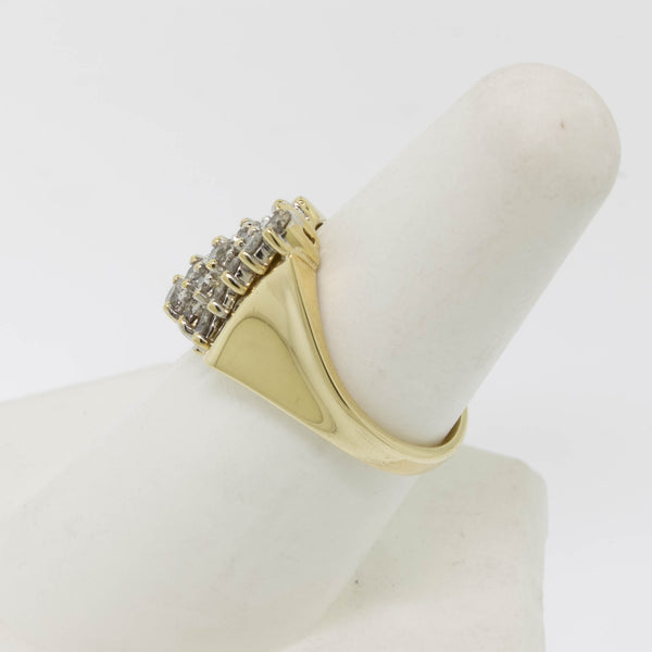 10K Yellow Gold Diamond 3 Row Cluster Ring .80CTTW Size 7-3/8 Preowned Jewelry
