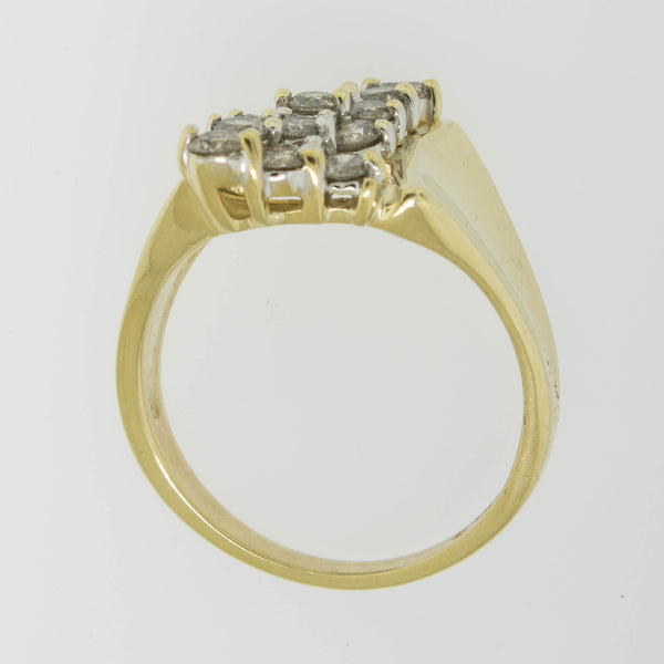 10K Yellow Gold Diamond 3 Row Cluster Ring .80CTTW Size 7-3/8 Preowned Jewelry