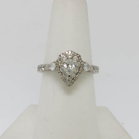 18K White Gold Pear Shaped Diamond Engagement Ring Kay Jewelers Preowned Sz 7