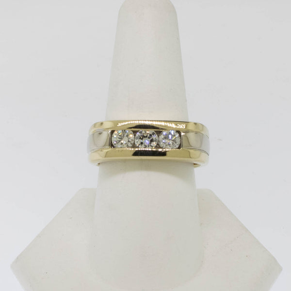 14k Yellow and White Gold Gents 3 Diamond Ring 1 CTW Size 8.5 (Estate Jewelry)