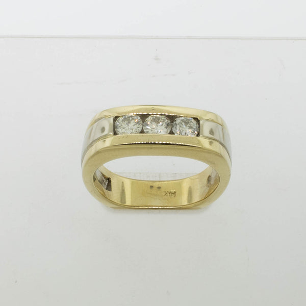 14k Yellow and White Gold Gents 3 Diamond Ring 1 CTW Size 8.5 (Estate Jewelry)