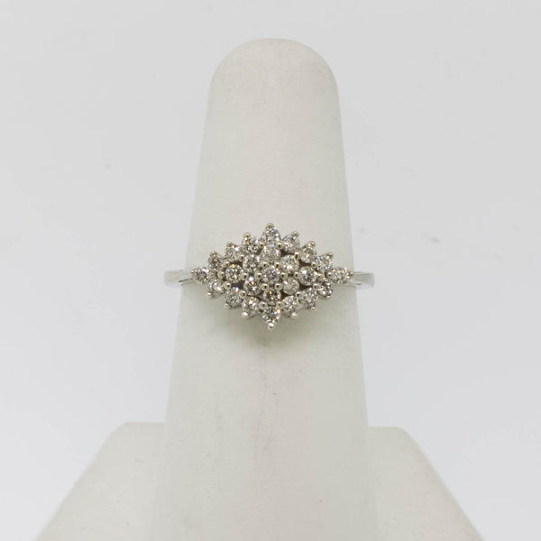 10K White Gold Diamond Shaped Cluster Diamond Ring .40 CTTW Size 5.75 Preowned