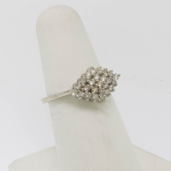 10K White Gold Diamond Shaped Cluster Diamond Ring .40 CTTW Size 5.75 Preowned
